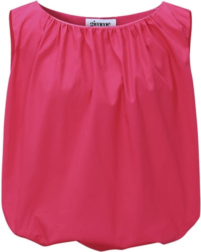 Trendy Mouwloze Top met Volume-Effect – Modieuze Dames Top met Ronde Hals – Poofy Zomertop met Ruches bij de Schouders - Watermeloen - S