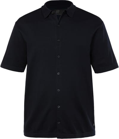 JP 1880 - Heren - Fijn gebreid overhemd FLEXNAMIC® business halflange mouwen - Navy blauw - Maat L