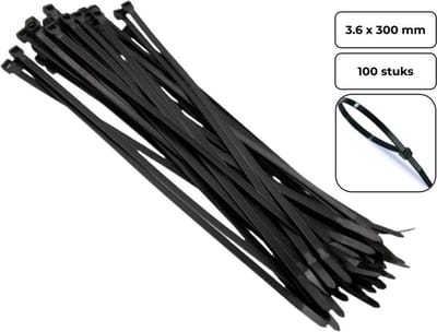 PD® - Kabelbinders - Tiewraps - 3,6 x 300 mm - 100 delig - Zwart