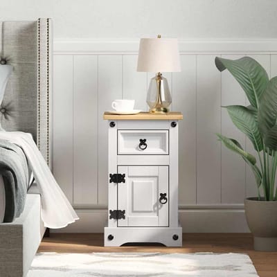 vidaXL - Nachtkastje - Corona - Wit - 35 - x - 32,5 - x - 58 - cm - Massief - grenenhout