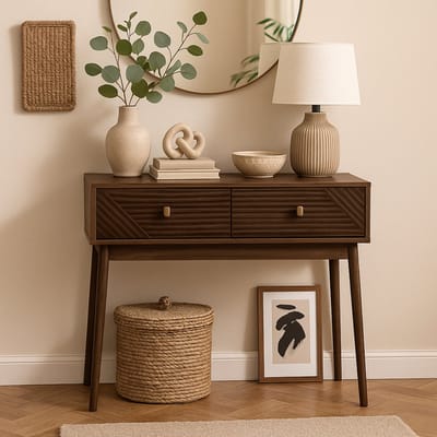 MISOU Tiffany Sidetable - Console tafel - Kaptafel - Make up tafel - Consoletafel - Haltafel - Woonkamer - Wandtafel - Hout - Tafel - met Lades - Bruin