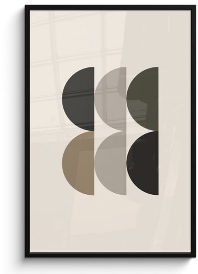 Poster in lijst - Fotolijst 80x120 cm - Posters - Halve cirkels - Aardetinten - Grafisch - Posterlijst zwart - Decoratie - Wanddecoratie woonkamer - Muurdecoratie slaapkamer
