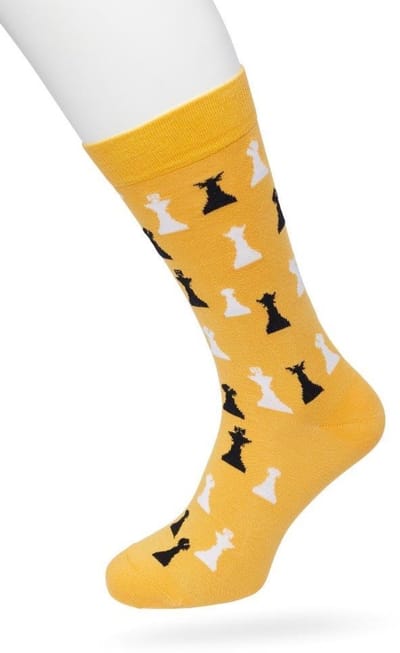 Bonnie Doon Heren Sokken met Schaakspel Print maat 40/46 Geel - Thema Sokken - Schaken - Cadeau Sokken - Word je Happy en vrolijk van - Zacht Katoen met Gladde Teennaad - Comfortabel - Perfect Cadeau - Mineral Yellow - BT992123.283