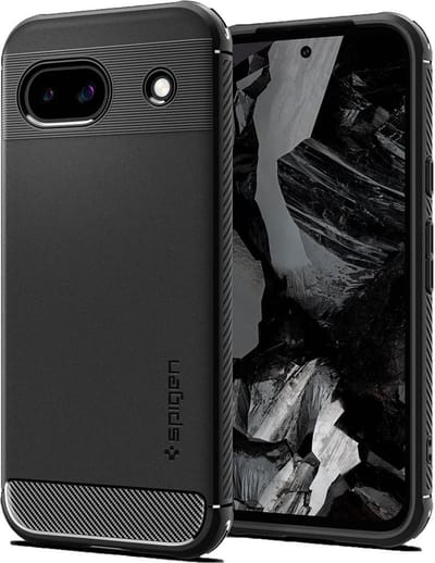 Spigen Rugged Armor Hoesje Geschikt voor Google Pixel 8a - Back Cover met Air Cushion - Carbon - Matte - Zwart
