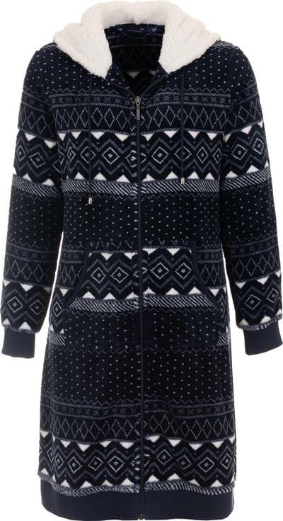 Dames badjas met rits - Noorse print - fleece - zacht & warm - ritssluiting badjas dames - luxe ochtendjas -maat S (36-38)