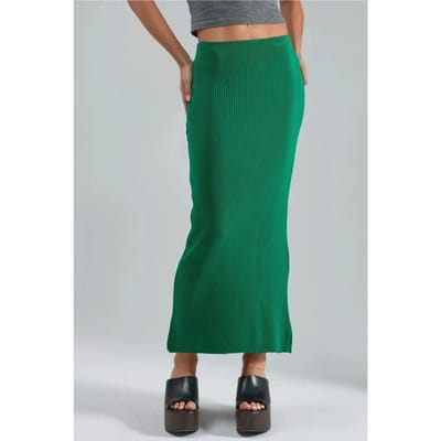 Hoge Taille Geribbelde Gebreide Maxi Rok