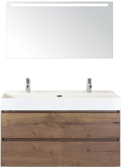 Maxx XL Badmeubelset 120 cm - Tabacco - Wastafel Kube Enkel 2 Kraangaten met Sence Spiegel