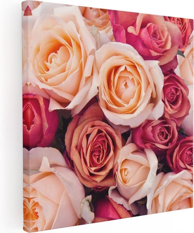 Artaza Canvas Schilderij Rozen - 80x80 cm - Wanddecoratie Bloemen - Muurdecoratie Boeket - Schilderijen Op Canvas