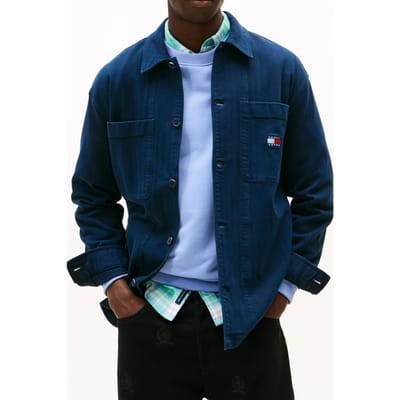 Tommy Hilfiger Oversized Fit Herringbone Twill Overshirt Dark Night Navy Size: M | Jackets Outlet | Heren | Blauw