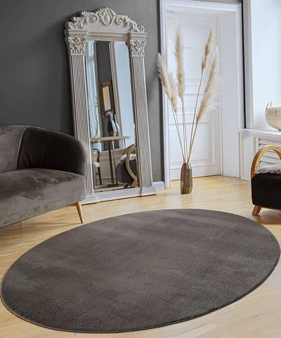 the carpet RELAX – Extra Zacht & Wasbaar Vloerkleed tot 30°C met Antislip Onderzijde – Fluweelachtige Structuur – Voor Slaapkamer of Woonkamer – Antraciet, 140 x 200 cm oval