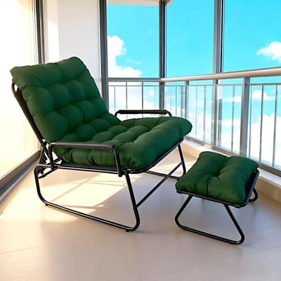 Loungestoel met kruk - Relaxstoel tuin - Buiten ontspannen - Vijfvoudig verstelbaar - 69x71x104 cm - Groen