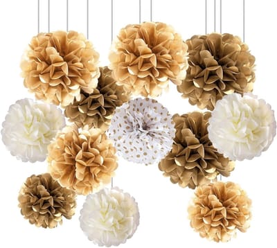 Grote Papieren Pompoms, 12 Stuks, Perfect voor Bruiloften, Doopfeesten en Feestdecoratie