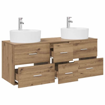 vidaXL - Badkamermeubel - Set - 3 - st - Artisanaal - eiken - 129 - x - 44,5 - x - 80 - cm