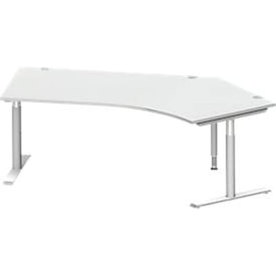 Schäfer Shop Genius hoekbureau MODENA FLEX 135°, T-poot ronde buis, B 2165 mm, bevestiging rechts, aluminium lichtgrijs/wit