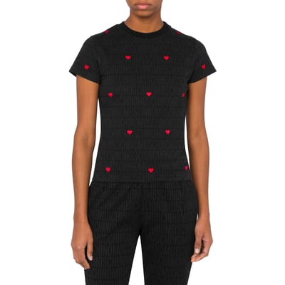 Moschino Jersey T-shirt With Allover Logo Hearts Black Size: XXS | T-Shirts Outlet | Dames | Zwart