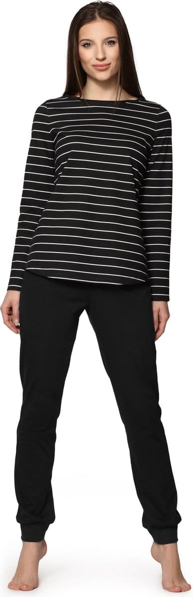 Bellivalini Dames Pyjama - Lange mouwen - Lange broek - Katoen - BLV-BLV50-166-PJ - Zwart Wit - S