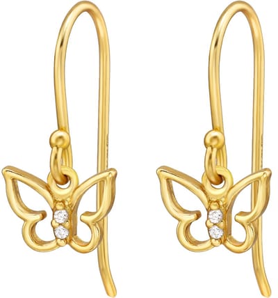 Joy|S - Zilveren vlinder bedel oorbellen - oorhangers - gold plated- zirkonia