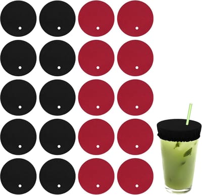 20 Stuks Drinkcover - Flexibele Bekerdeksels - Drinkbeschermer - Heeft Een Rietje-Gat - Universele - Voorkom Dat Er Stof en Vreemde Voorwerpen In Terechtkomen - Voor Bescherming Tegen Drugs en Insecten - Voor Gebruik In Buiten - Zwart + Bordeaux