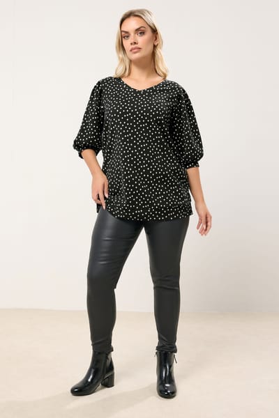Yours Zwarte Top Met Stippen En Ballonmouwen Size 44