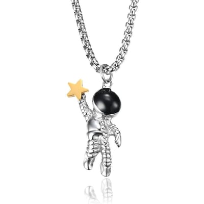Qianfeng Nieuwe Ster Plukkende Astronaut Titanium Staal Hanger Beschermt Gouden Dromen Ster Plukkende Ketting gray