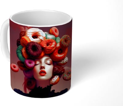 Mok - Koffiemok - Vrouw - Donuts - Kleurrijk - Mokken - 350 ML - Beker - Koffiemokken - Theemok