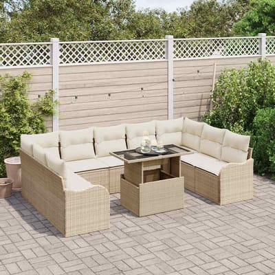 vidaXL - Tuinbank - Set - 10 - st - 9-Aantal - zitplaatsen - Beige - Poly - Riet