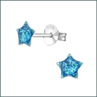 Aramat Jewels | Oorbellen | Zilveren Kinderoorbellen Glitter – Meerdere Kleuren & Vormen 925 Zilver | Ster-Donker Blauw-5mm | |8mm | Zilver | Kinderen, Volwassenen | Verkleurd niet