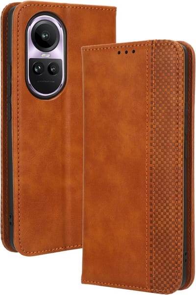 Coverup Hoesje - Geschikt voor OPPO Reno10 / Reno10 Pro Hoesje - Coverup Vintage Style Book Case - Bruin