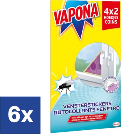 Vapona Vensterstickers Anti Vliegen Hoekjes - 6 x 8 (48 stuks)