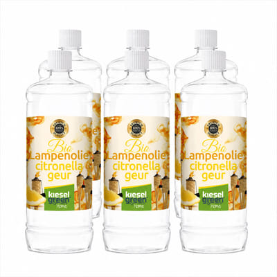 Kieselgreen Lampenolie 6 x 1 liter met citronella voor tuinlampen en fakkels voor aangename zomeravonden buiten