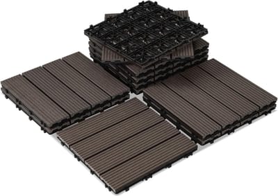 WPC Terrastegels - Houten Kunststof Composiet - Buiten Leven - Kliksysteem Drainage - Set van 5 m² - Koffie
