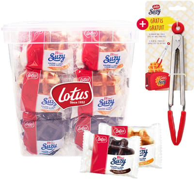 Lotus Mini Suzy koekjesmix met Lotus knijptang - vanille & chocolade - zachte wafels - koffiekoekjes - 36 stuks - 1074g