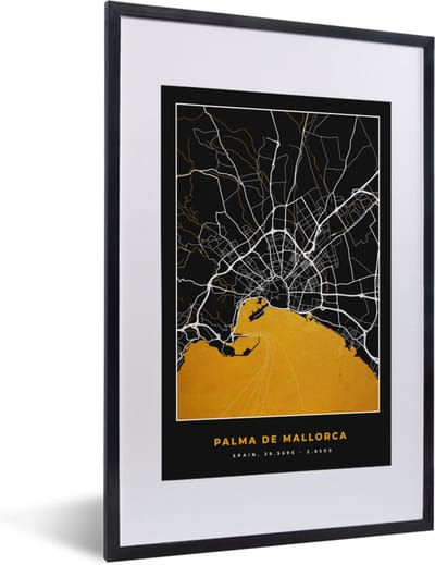 Fotolijst incl. Poster - Mallorca - Stadskaart - Goud - Plattegrond - Kaart - 40x60 cm - Posterlijst