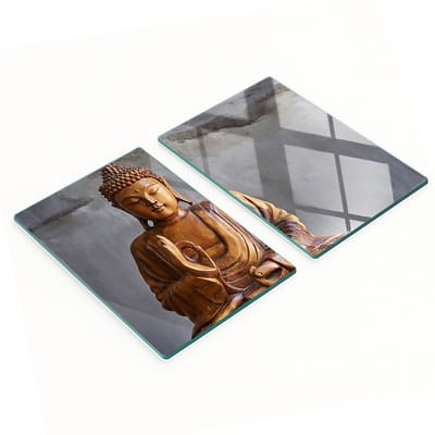 Decoratieve glazen snijplanken voor in de keuken met houten Boeddha-beeldje, 2x40x52 cm