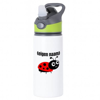 Hacebo® - lieveheersbeestje met eigen naam waterfles met rietje groen - Lieveheersbeestje - lieveheersbeestje liefhebbers - iemand die houdt van lieveheersbeestjes - verjaardag - cadeau - kado - water fles - 650ML