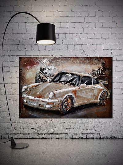 Metalen 3D schilderij Porsche 911 Turbo 40 cm x 60 cm - schilderij - metal - muurdecoratie - wall - deco - kunst - wanddecoratie - metaal - wandschilderij - decoratief - interieur - cadeau - geschenk - gift - verjaardag - nieuwjaar - kerst