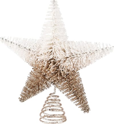 Dekoratief | Kerstboompiek ster, wit/goud/glitter, pvc/metaal, 20x5x23cm | A235195