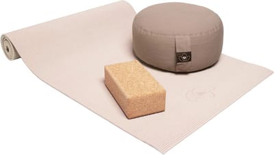 Starterspakket yogamat, meditatiekussen en blok - sand
