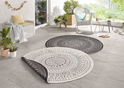 Flycarpets Omkeerbaar Vloerkleed - Binnen & Buitenkleed Porto- Zwart / Creme - 200x200 cm
