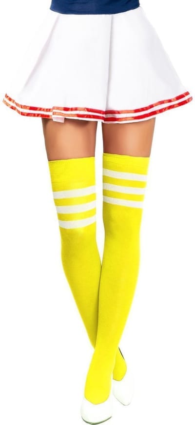 Partychimp Voordeelverpakking 6 pack Cheerleader Overknee Kousen voor bij Cheerleader Kostuum Dames Carnaval Carnavalskleding Dames Carnaval Accessoires Verkleedkleren Volwassenen - Neon Geel/Wit - Katoen/Polyamide/Elastaan - One-Size - 6 pack