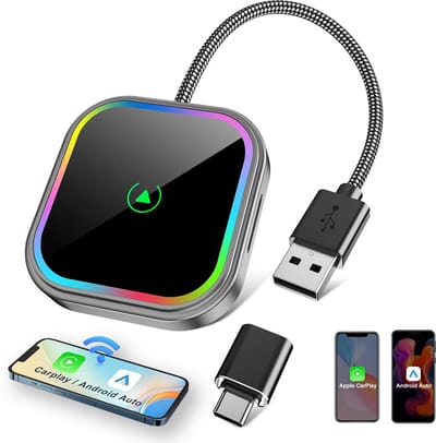 ESSGOO Premium 2 in 1 CarPlay Dongle - Draadloos CarPlay Android Auto - USB-A - USB-C - Android Auto Dongle - Zwart