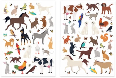 Stickers - Dieren & Vogels Diverse Gedomesticeerd - 2 Vellen - Scrapbook Hobby DIY Stickervel - 1-5,5cm - 73 Stuks