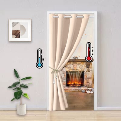MUPOO Verduisterend Deurgordijn - Isolerend tegen kou en hitte - Koordloos en kindveilig - met Oogringen - Blackout gordijn - voor Thuis, Kast, Trap, Keuken, Balkon - 1 Stuk(Beige, B132xH244cm)