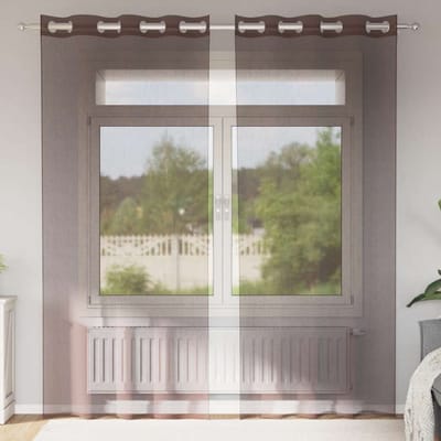 vidaXL - Gordijnen - voile - met - doorvoertules - 2 - st - 140x225 - cm - bruin