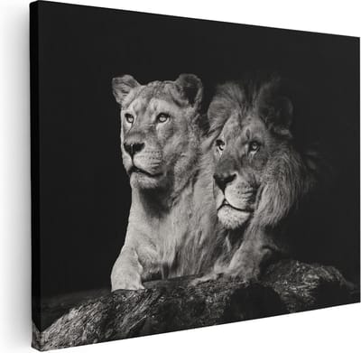 Artaza Canvas Schilderij Leeuwenfamilie - 40x30 cm - Klein - Wanddecoratie Dierenkop - Muurdecoratie Woonkamer - Kamer Accessoires Dieren