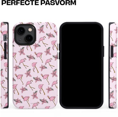 Casetastic hoesje geschikt voor Apple iPhone 13 mini - MagSafe - Dubbellaagse bescherming - Tropisch Roze Flamigo Bloemen Paradijs - Fashion Case - Lichtgrijs Wit Lichtroze