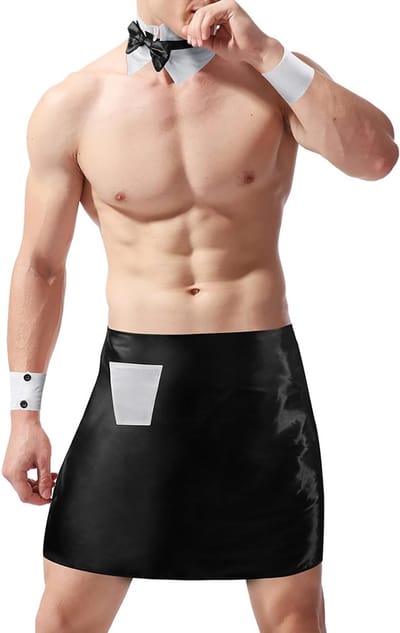 Kellner Kostuum voor Mannen met Strik en Korte Schort - Perfect voor Carnaval en Feestjes, Ideaal voor Cosplay en Themafeesten