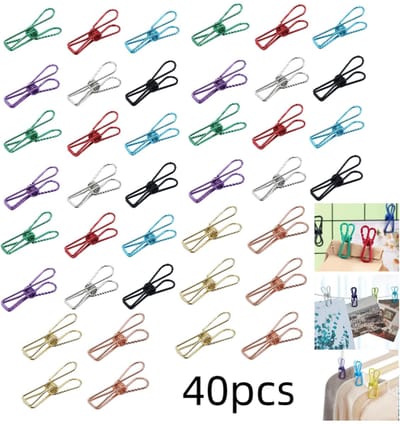 40 mini- ticketclips -bindclips-metalen clips-kledingclips-veerclips - 32 mm - goud, zilver, roségoud, paars, groen, blauw, rood en zwart - geschikt voor het bewaren van voedsel in de keuken, het ophangen van kleding en het afsluiten van chipszakken