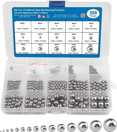 580 Stuks Kogellagers Set van MMOBIEL – 15 Maten Kogels met 1-10 mm Diameter – SAE 304 Chroom Roestvrij Staal – Precisie Kogellager Kogels voor Fiets, Skateboard, Modelbouw & Hobby – Met Opbergdoos
