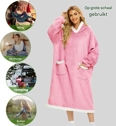 Extra lange capuchondeken - Flanellen fleece oversized deken hoodie - met capuchon en zakken - Oversized Cozy Sherpa gevoerde hoodiedeken - Zachte en comfortabele sweatshirtdeken - voor volwassen mannen en vrouwen - Blauw-150cm - 150cm